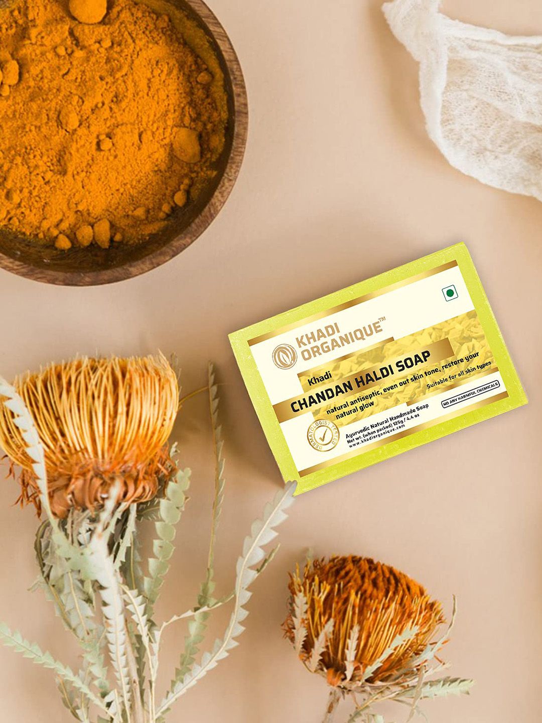 Khadi Organique Set Of 5 Chandan Haldi Herbal Soap with Essential Oils - 125g Each-picture-19