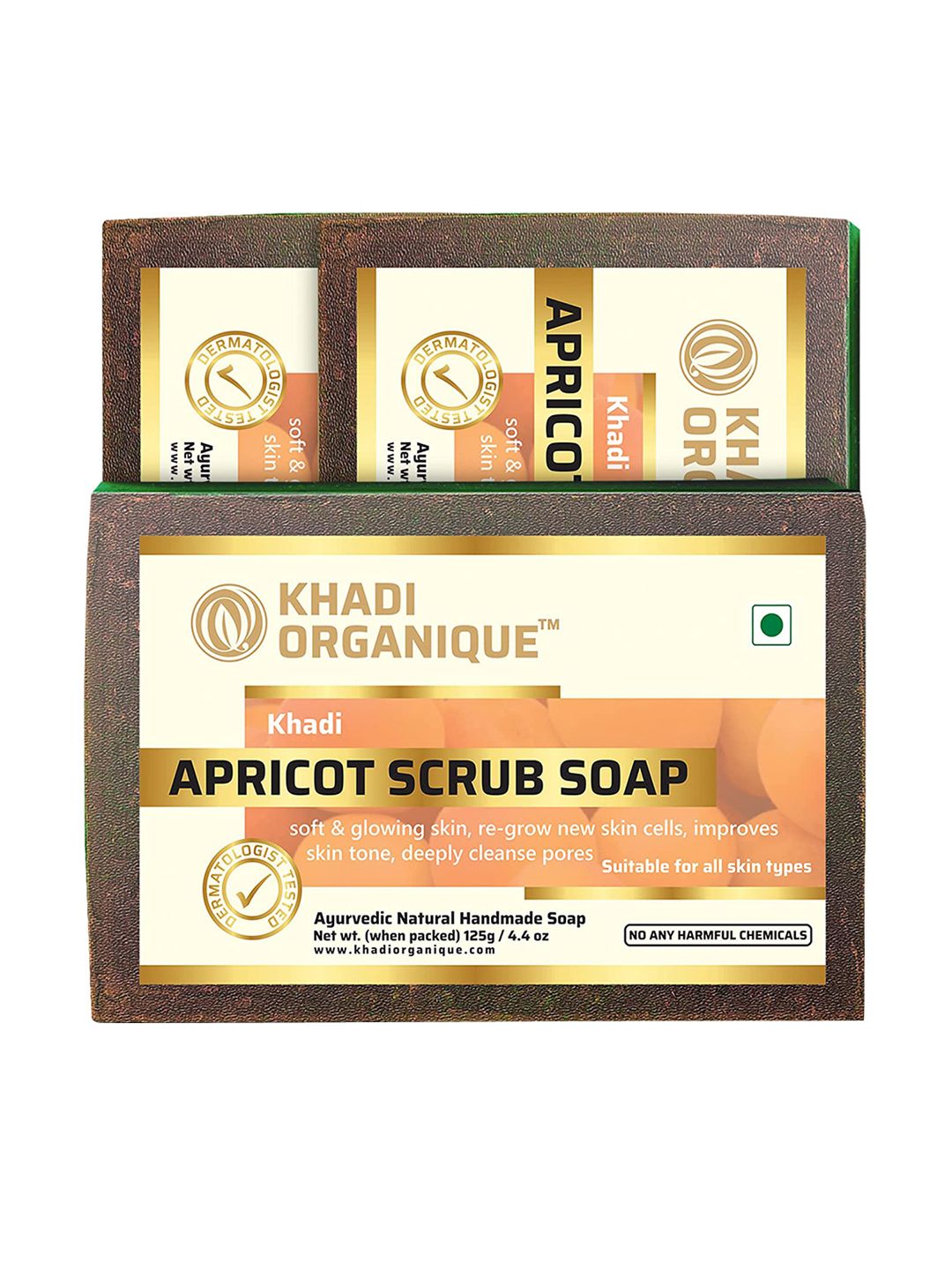 Khadi Organique Set Of 3 Apricot Scrub Soap with Essential Oils - 125g Each-picture-43