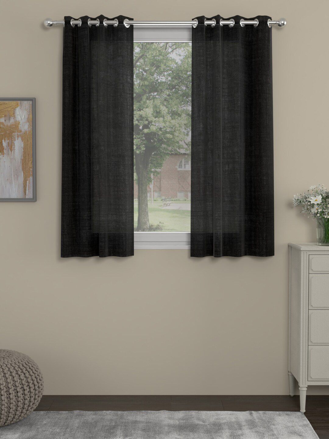 ROSARA HOME Grey Set of 2 Sheer Window Curtain-image-23