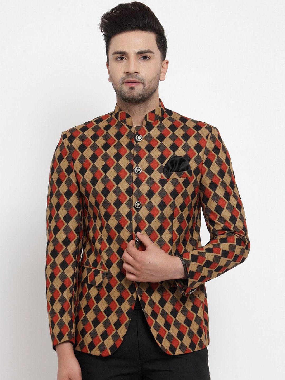 KLOTTHE Men Printed Slim-Fit Bandhgala Blazers-image-10