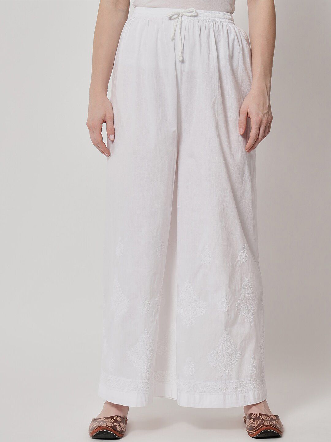 PARAMOUNT CHIKAN Women Ethnic Motifs Embroidered Chikankari Cotton Palazzos-image-5