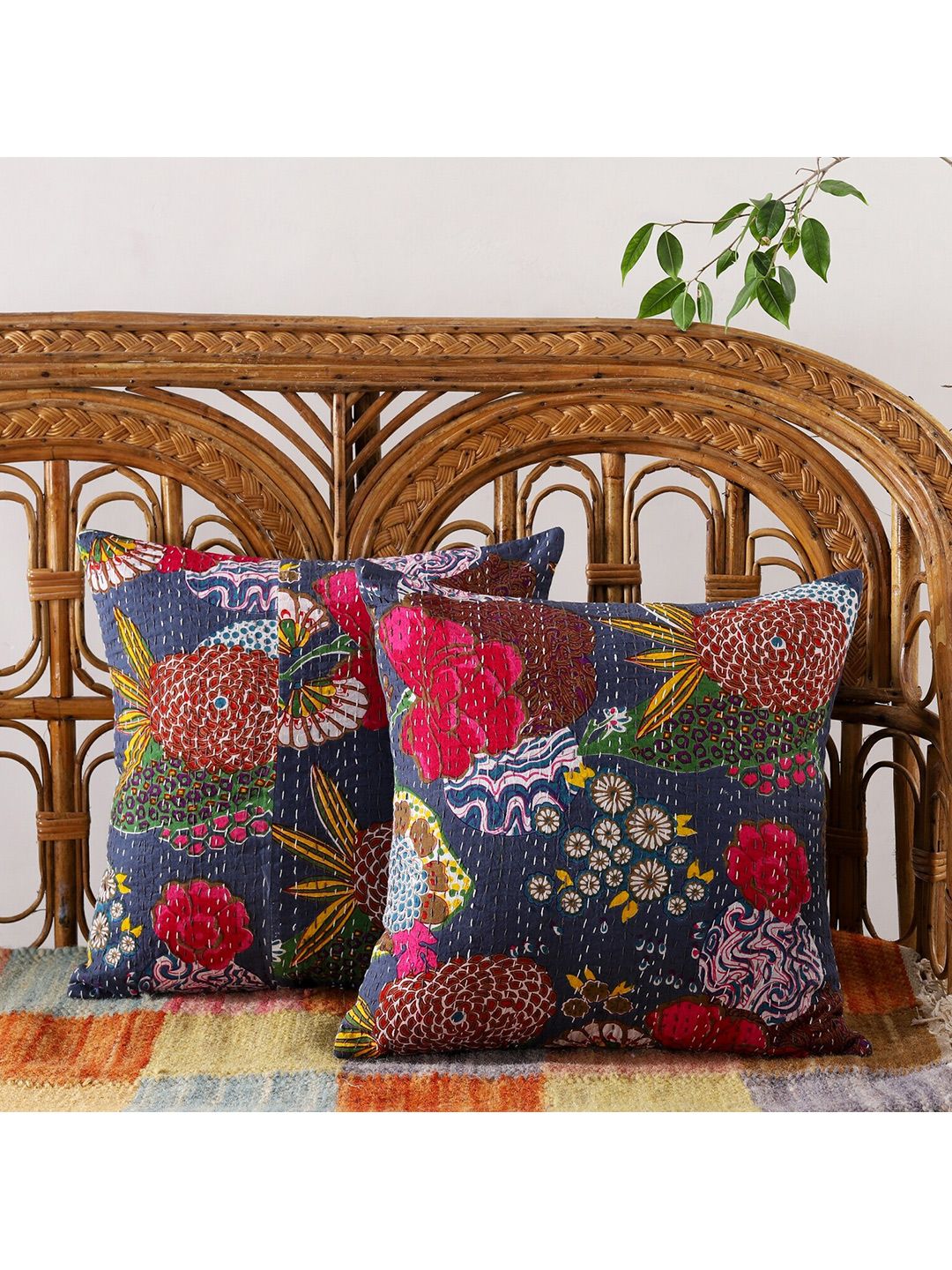 HANDICRAFT PALACE  Set of 2 Cotton Printed Square Cushion Covers-picture-27