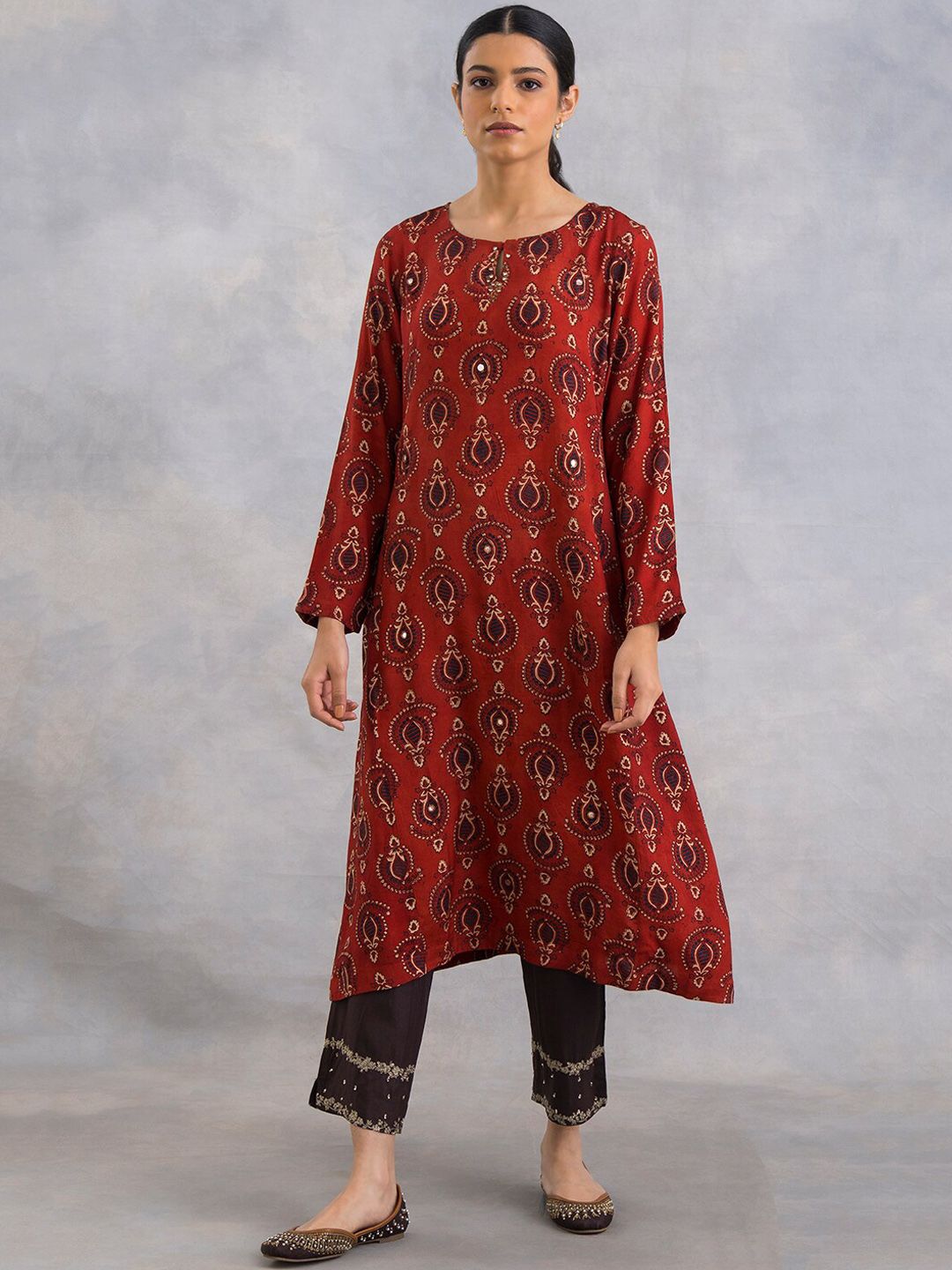 folk song W The Folksong Collection Women Red & Black Ethnic Motifs Printed Kurta-picture-29