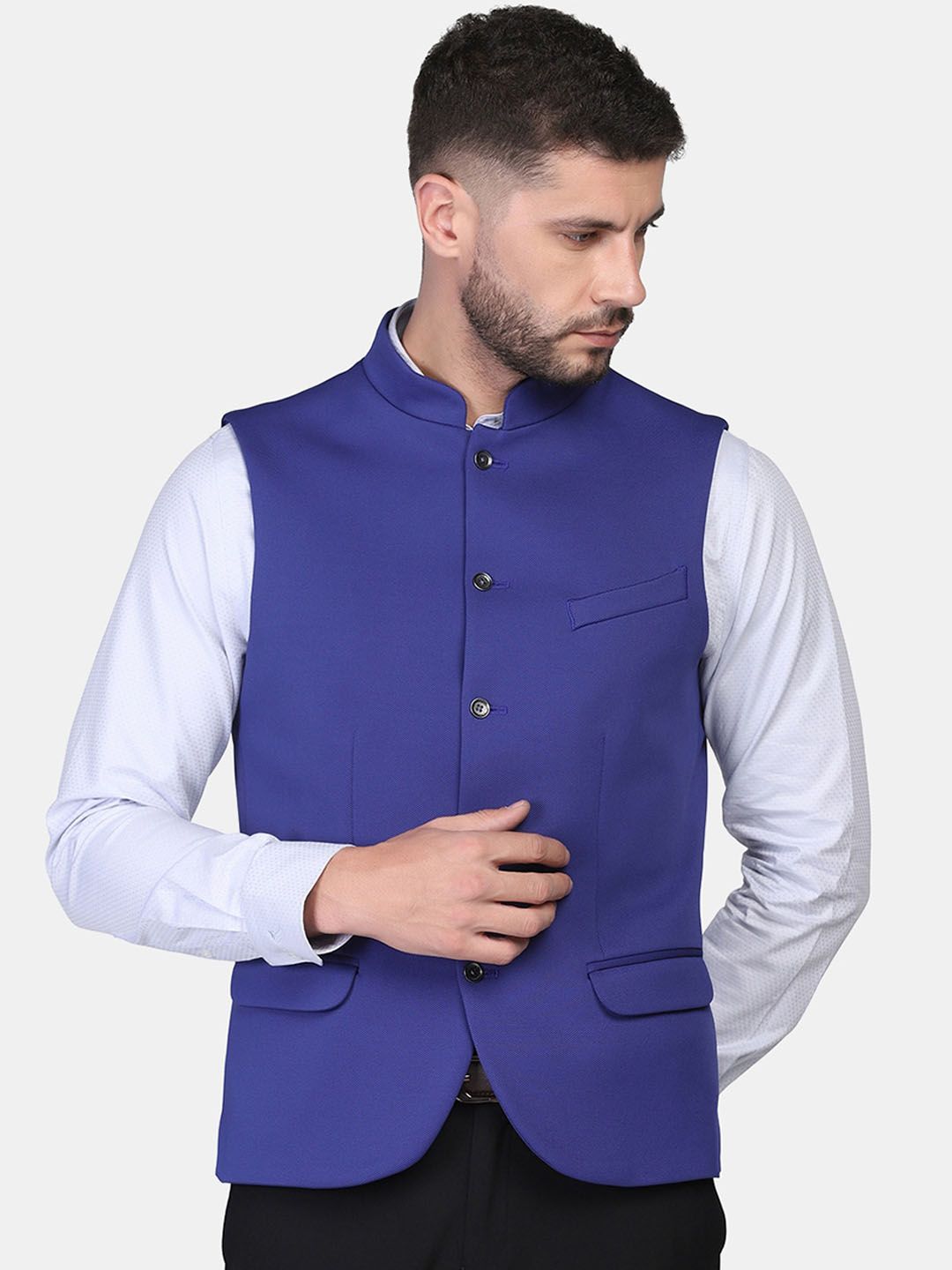 Blackberrys Men Blue Solid Nehru Jacket-picture-28