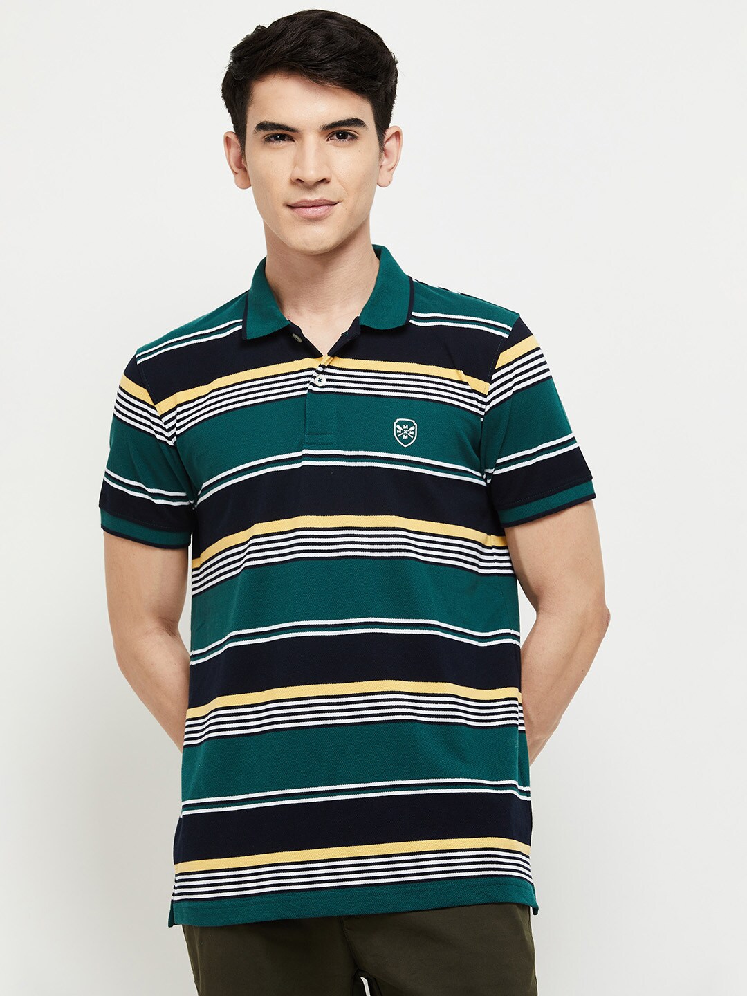 max Men Printed Short Sleeves Striped Polo Collar T-shirt