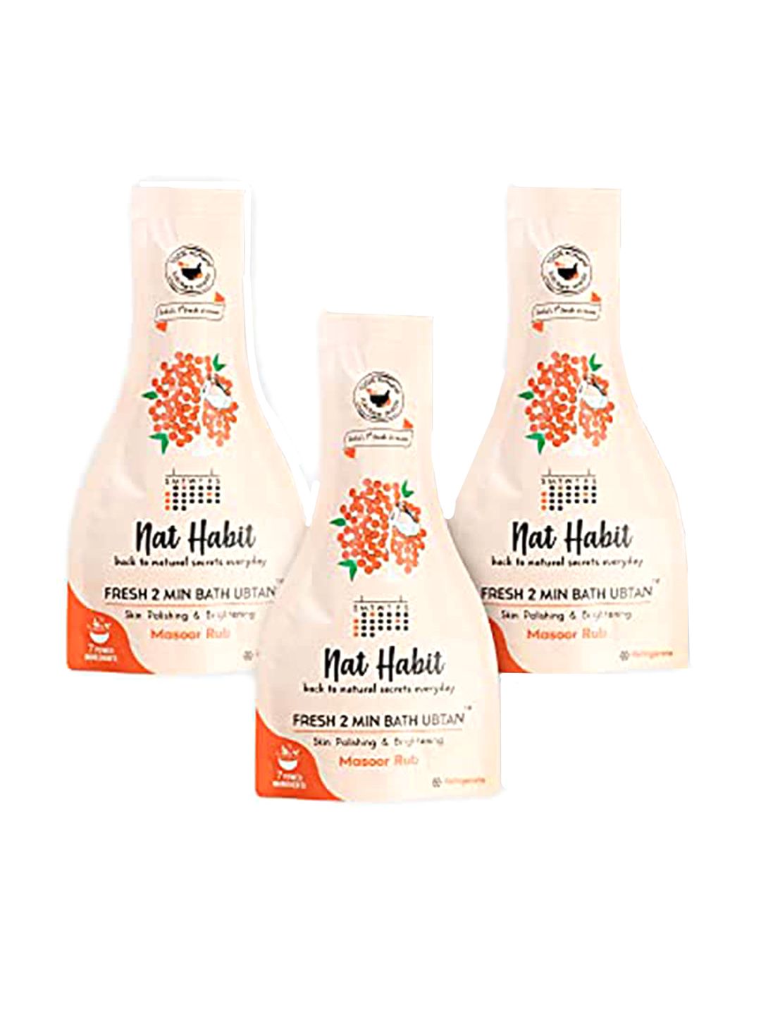 Nat Habit Set of 3 Masoor Rub Bath Ubtan for Skin Polishing  Brightening 80 g (Each)-image-45