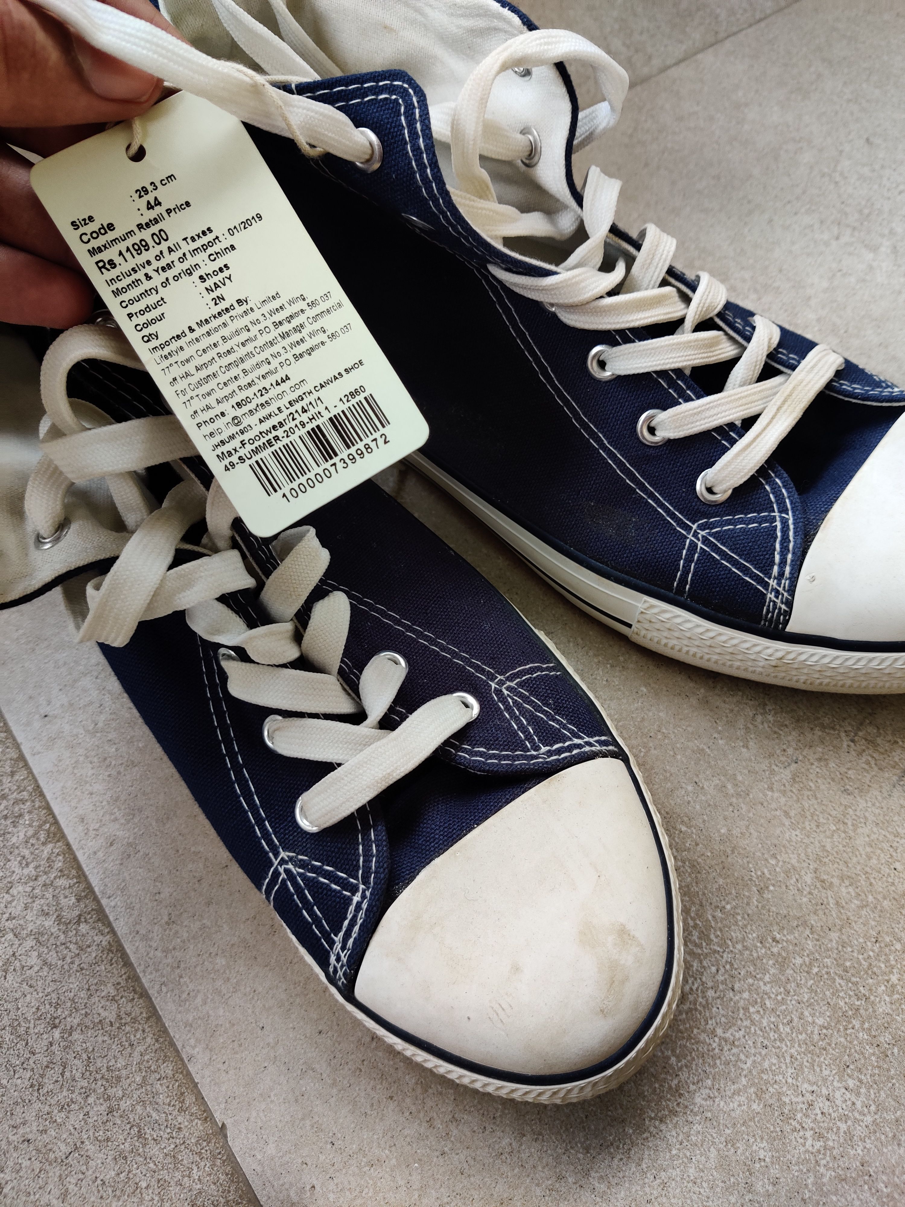 Buy max Men Navy Blue Solid Canvas High-Top Sneakers Casual