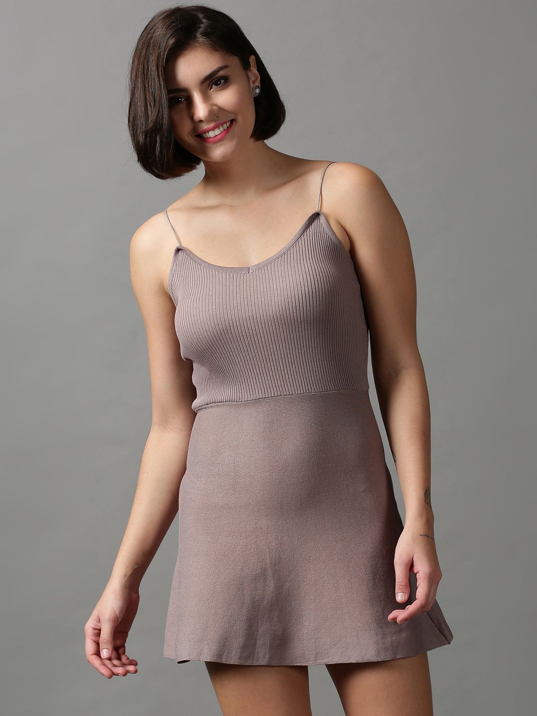 SHOWOFF Women Solid Acrylic Above Knee A-Line Dress-picture-17