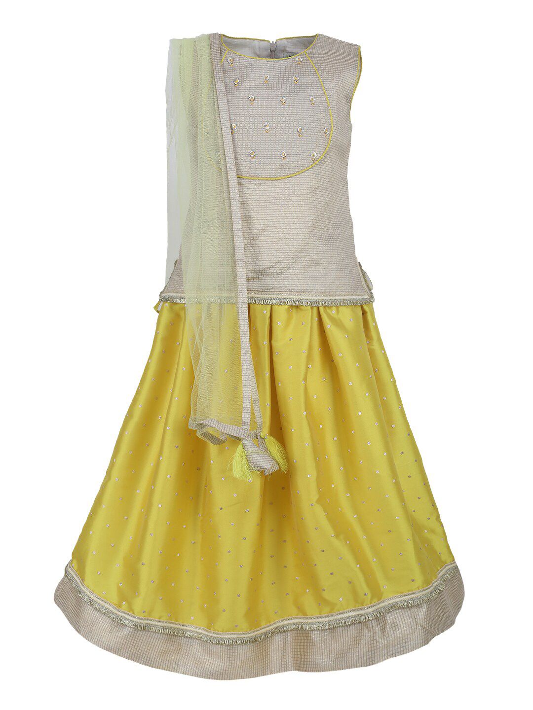 A Little Fable Girls Grey & Yellow Ready to Wear Lehenga & Blouse With Dupatta-picture-20