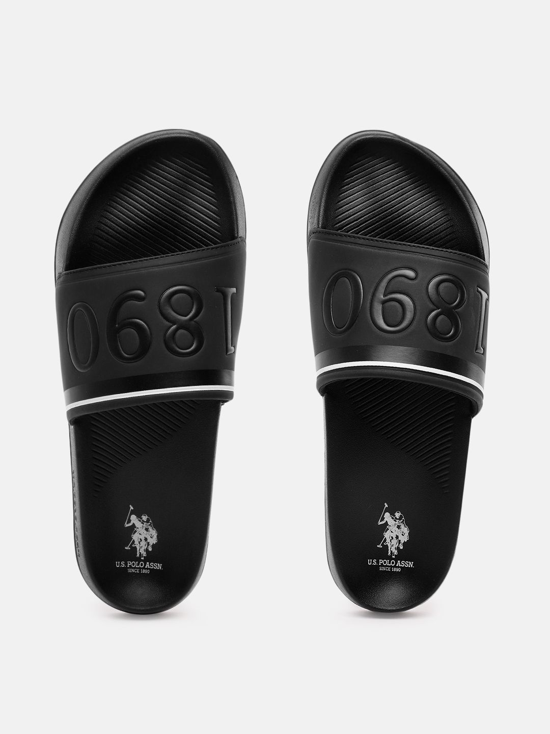 U.S. Polo Assn. Men Black Self Design Sliders