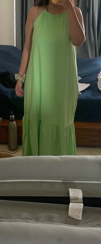 Buy MANGO Fluorescent Green Pure Cotton Solid Ruffle Detail Maxi Dress -  Dresses for Women 19120196 | Myntra