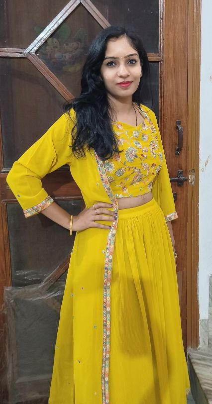 Buy KVSFAB Blue Sequinned Mirror Work Top & Sharara with Shrug