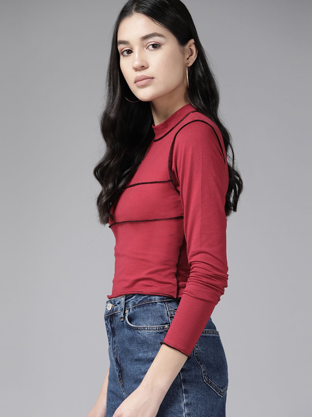 Macy's Karen Scott Red & Black Striped Top