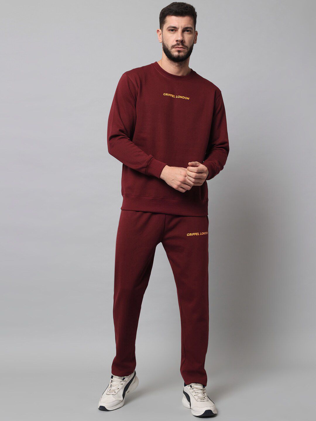 GRIFFEL Men MaroonSolid Tracksuits-picture-39