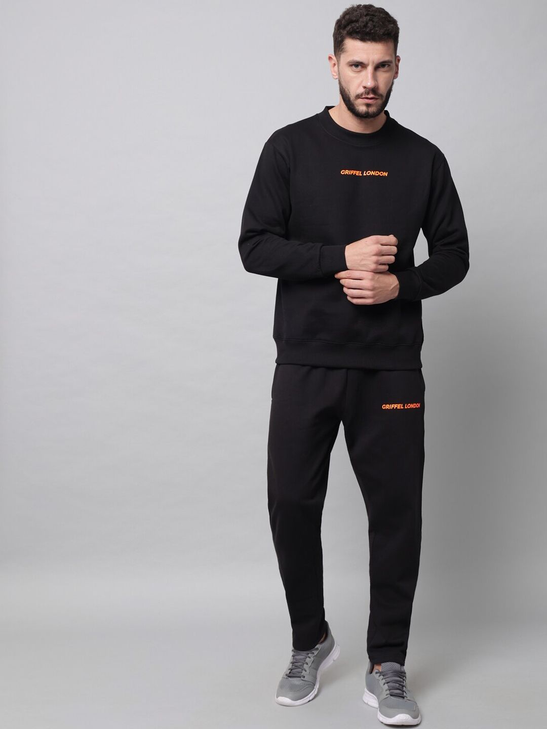 GRIFFEL Men Black Solid Tracksuit-picture-53