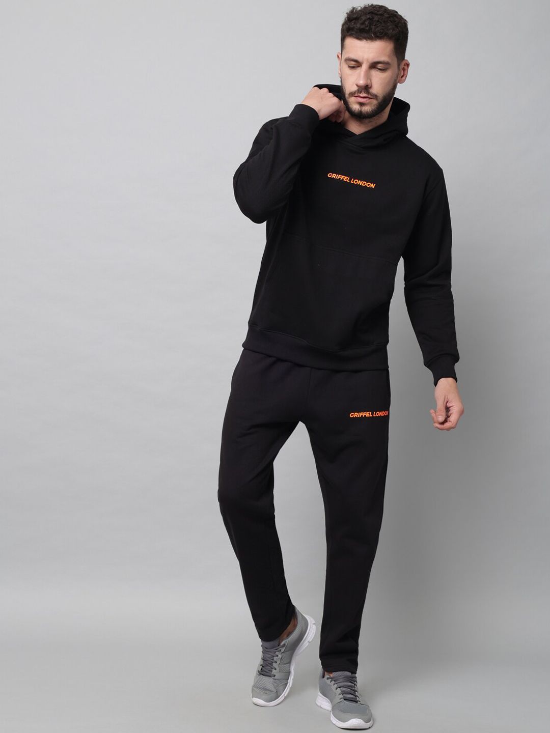 GRIFFEL Men Black Solid Tracksuits-image-3