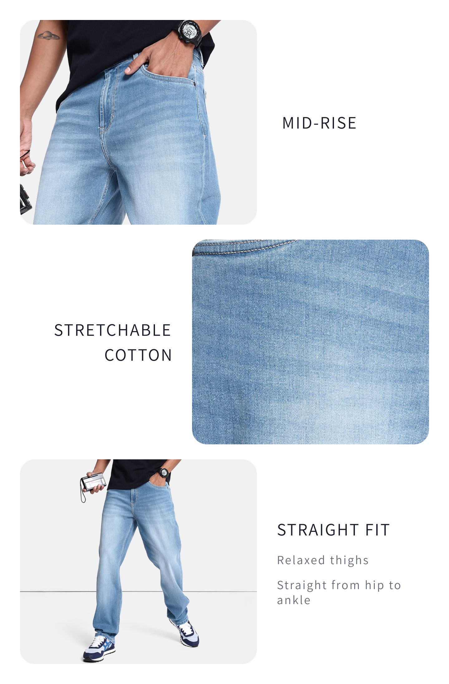 Buy The Roadster Life Co. Men Sky Blue Heavy Fade Stretchable