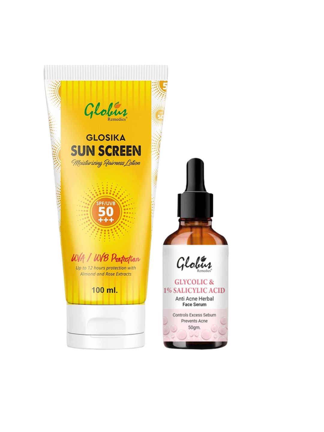 Globus naturals Summer Sizzle Glosika Sunscreen Lotion SPF 50++ 100 ml & Glycolic Face Se
