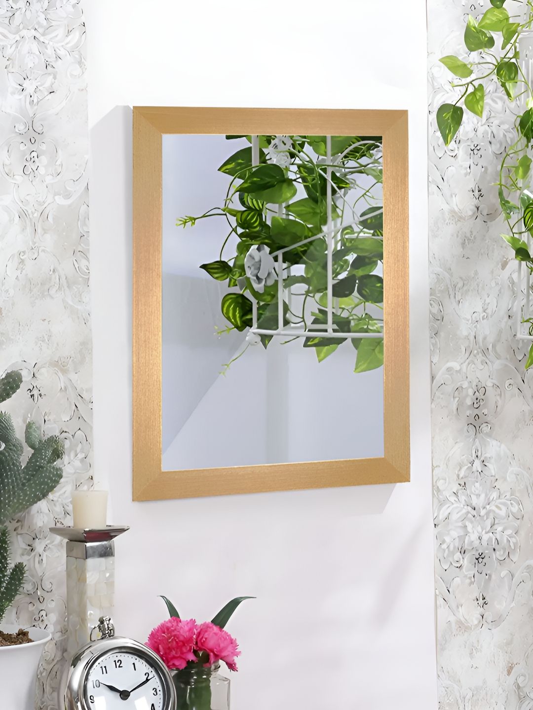 Art Street Brown Rectangle Wall Mirrors With Wooden Frame-image-15