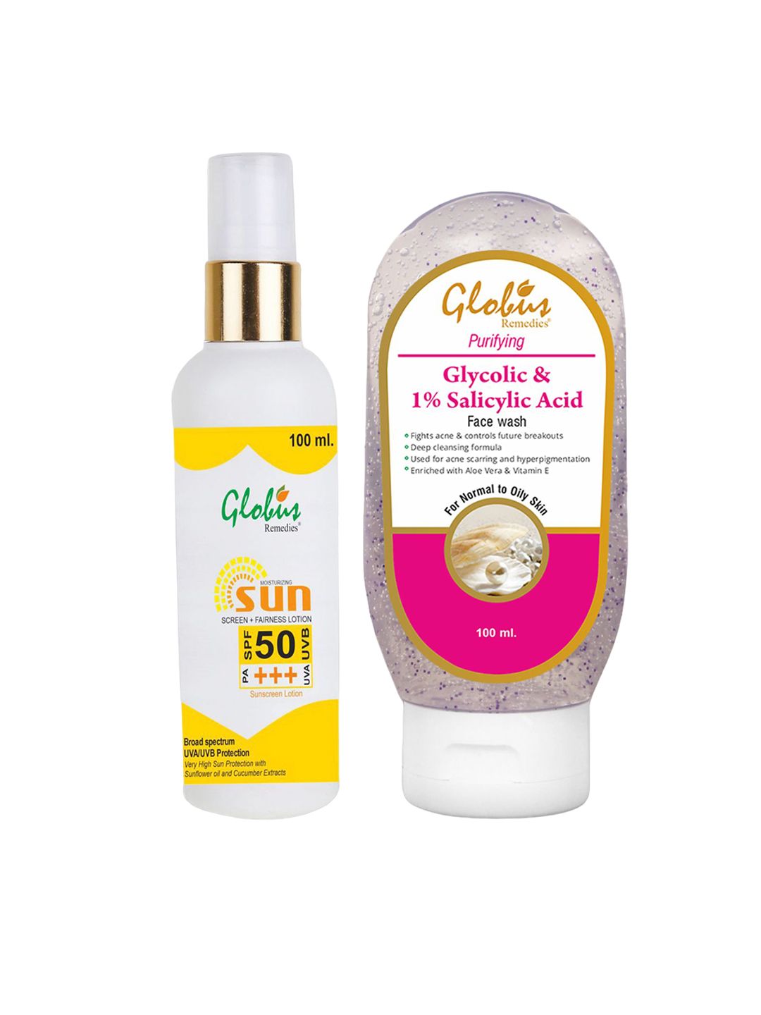 Globus naturals Sunscreen Lotion SPF 50 ++& Glycolic & 1% Salicylic Acid Face Wash-picture-20