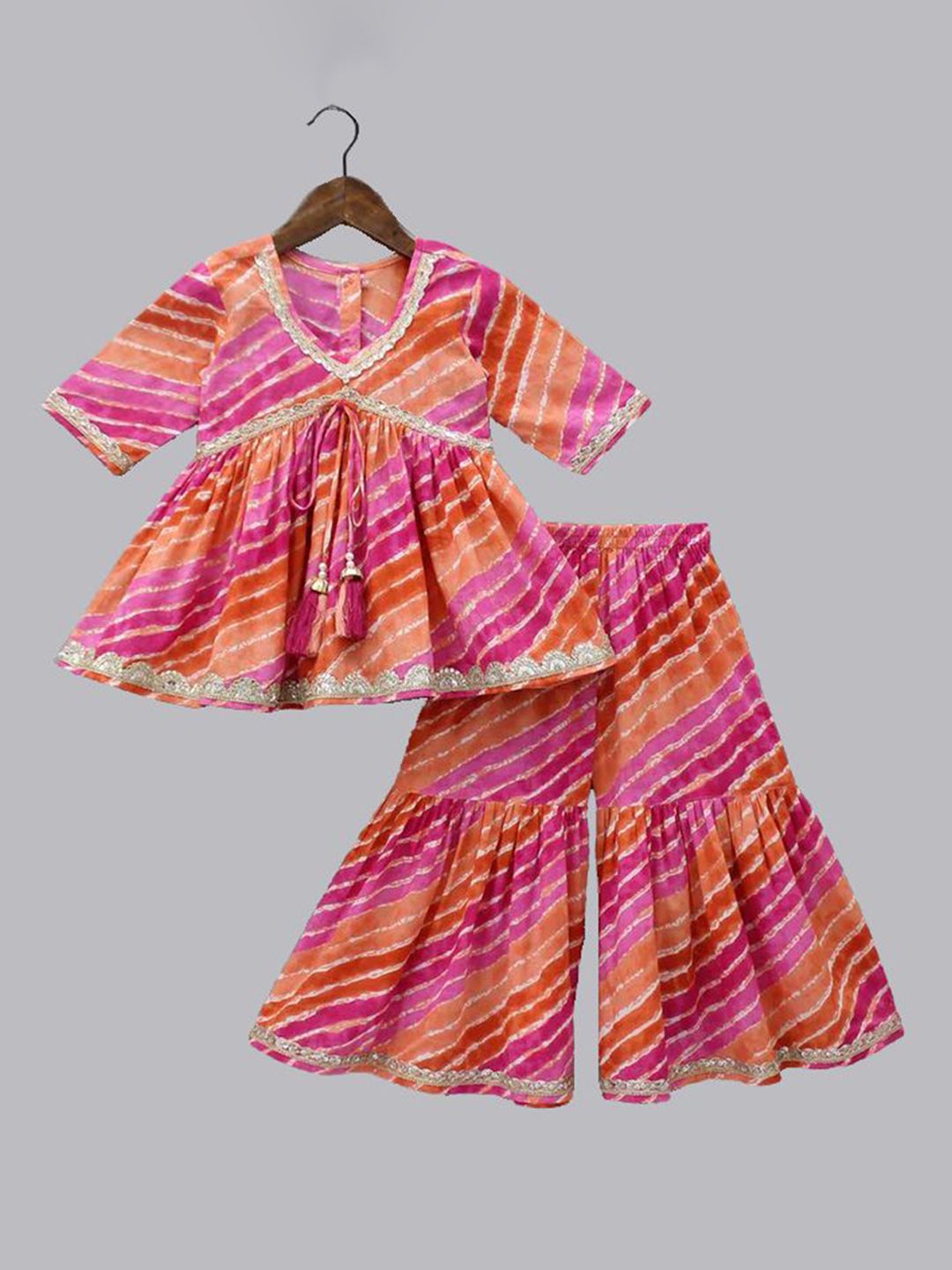 BAESD Girls Leheriya Printed Regular Gotta Patti Kurti with Sharara-picture-56