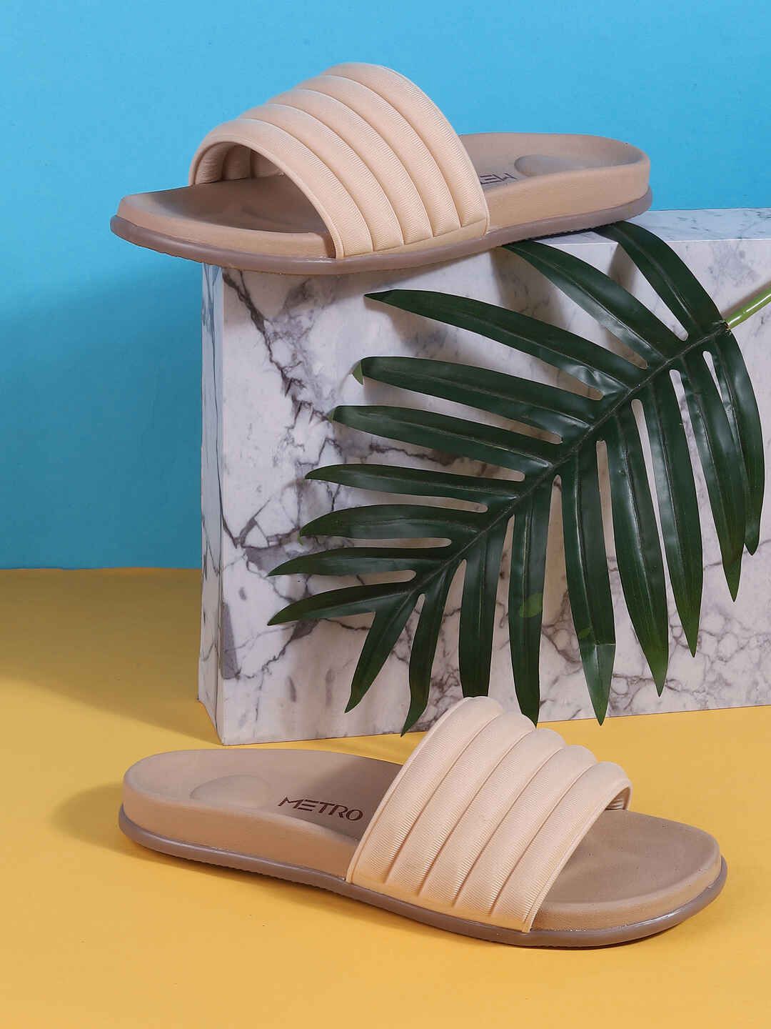 Metro Women Striped Open Toe Flats with Bows-picture-13