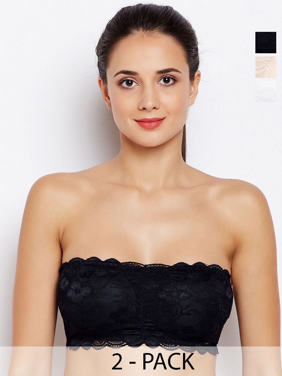 JMT Wear Pack Of 2 Floral Bandeau Half Coverage Bra 521_BLACK,SKIN_30C