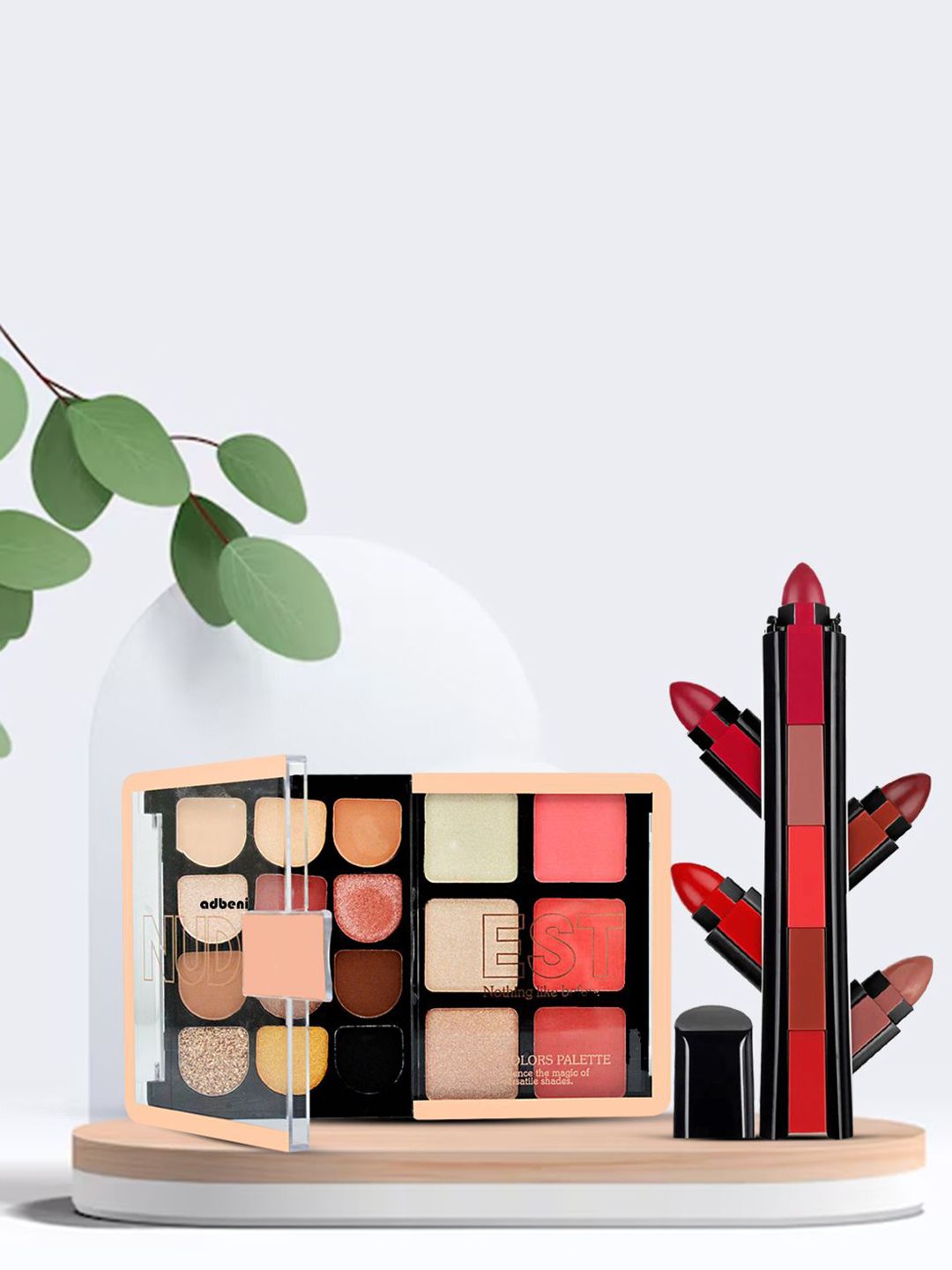 Adbeni Fusion Set-12 Eyeshadows 3 Highlighter 3 Blusher Makeup Palette & 5 in 1 Lipstick-image-41