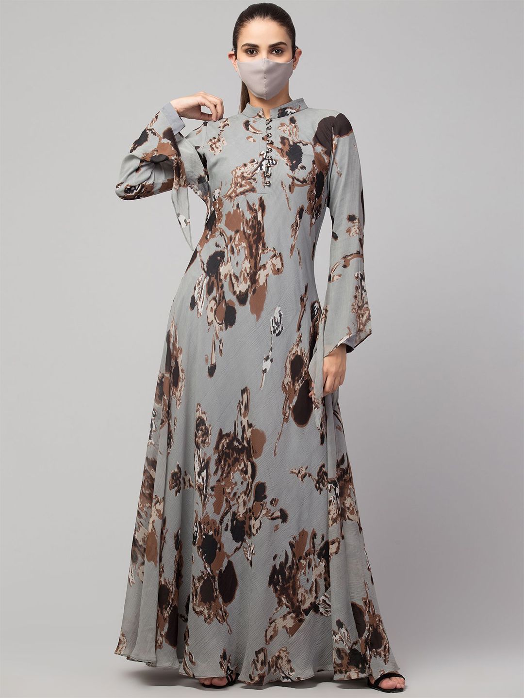 MUSHKIYA Printed Mandarin Collar Long Sleeves Maxi Dress-image-6