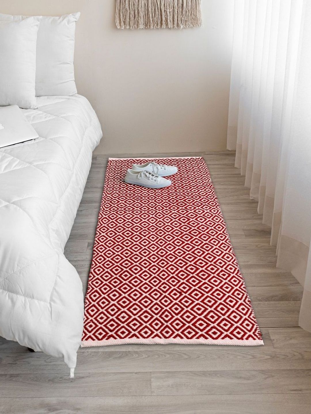 HOMEMONDE Red Geometric Handmade Cotton Carpet-picture-56