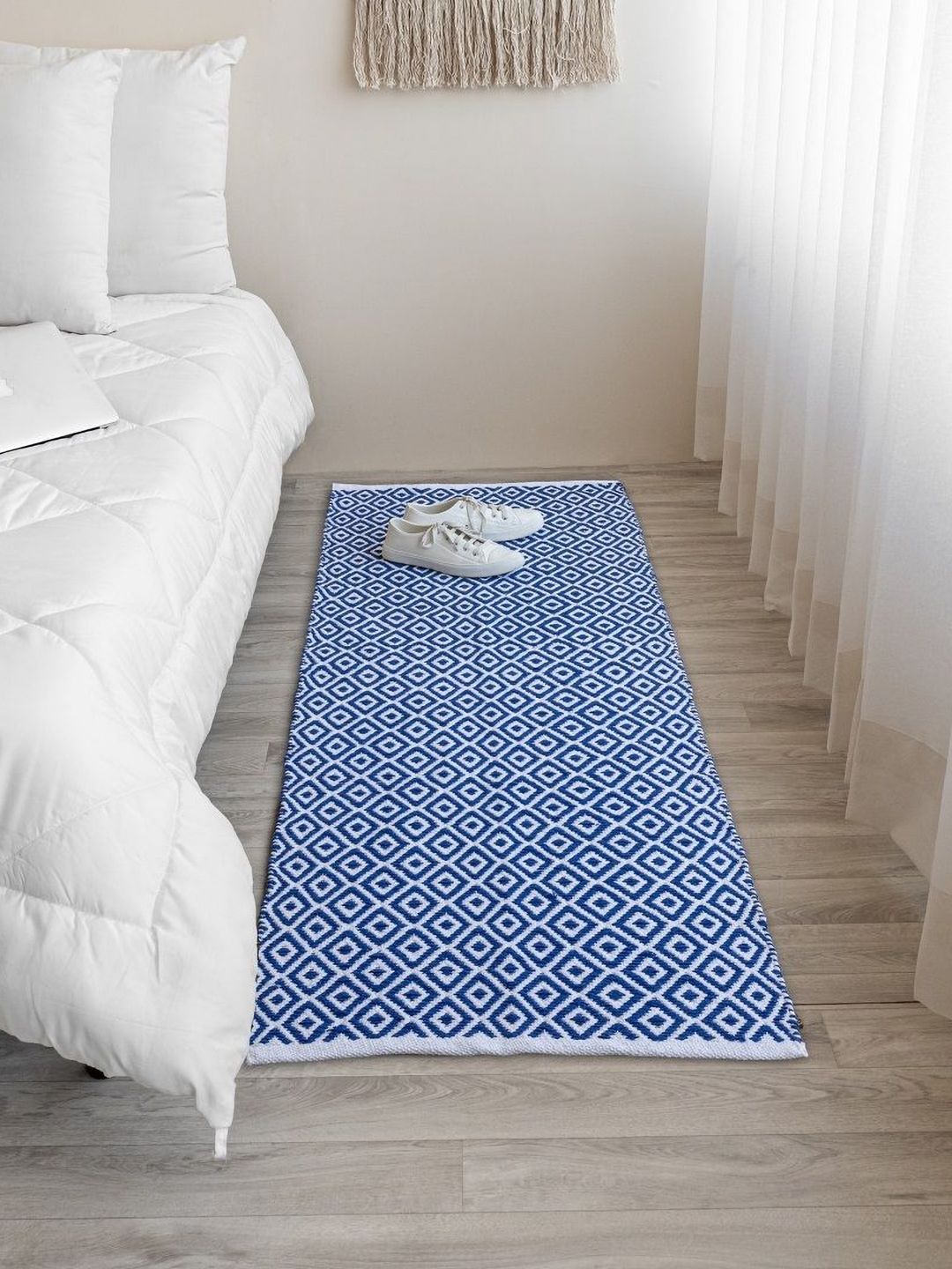 HOMEMONDE Blue Geometric Handmade Cotton Carpet-picture-41