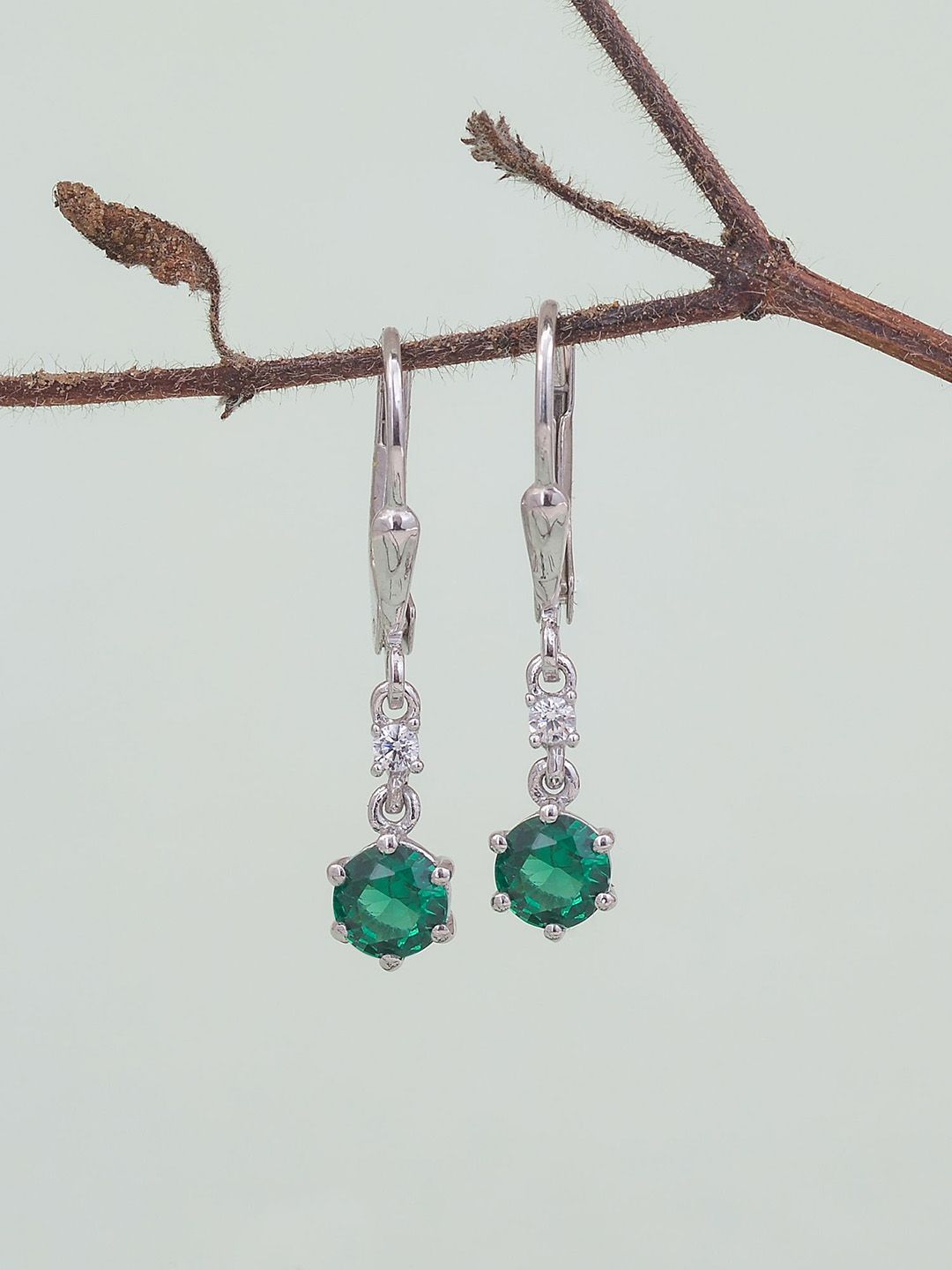 Ornate Jewels 925 Sterling Silver Rhodium-Plated Emerald Studded Hoop Earrings-picture-26