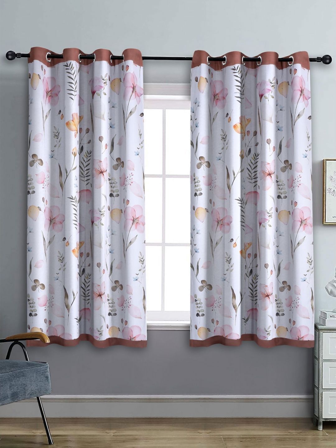 Aura White & Blue Set of 2 Floral Black Out Window-image-40