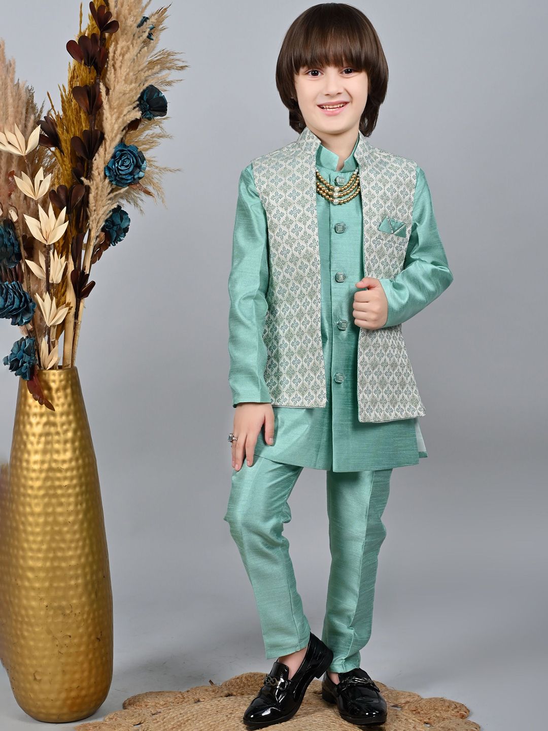 ahhaaaa Boys Embroidered Long Sleeve Sherwani Set-picture-46