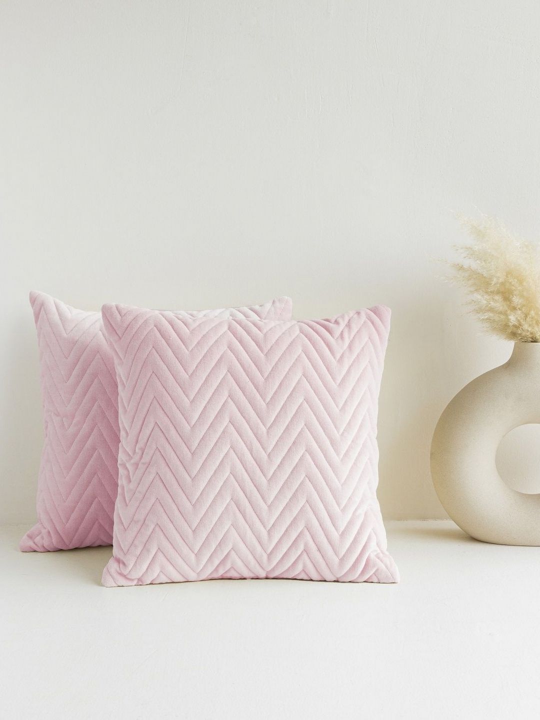 HOMEMONDE Pink Set of 2 Geometric Square Cushion Covers-picture-56