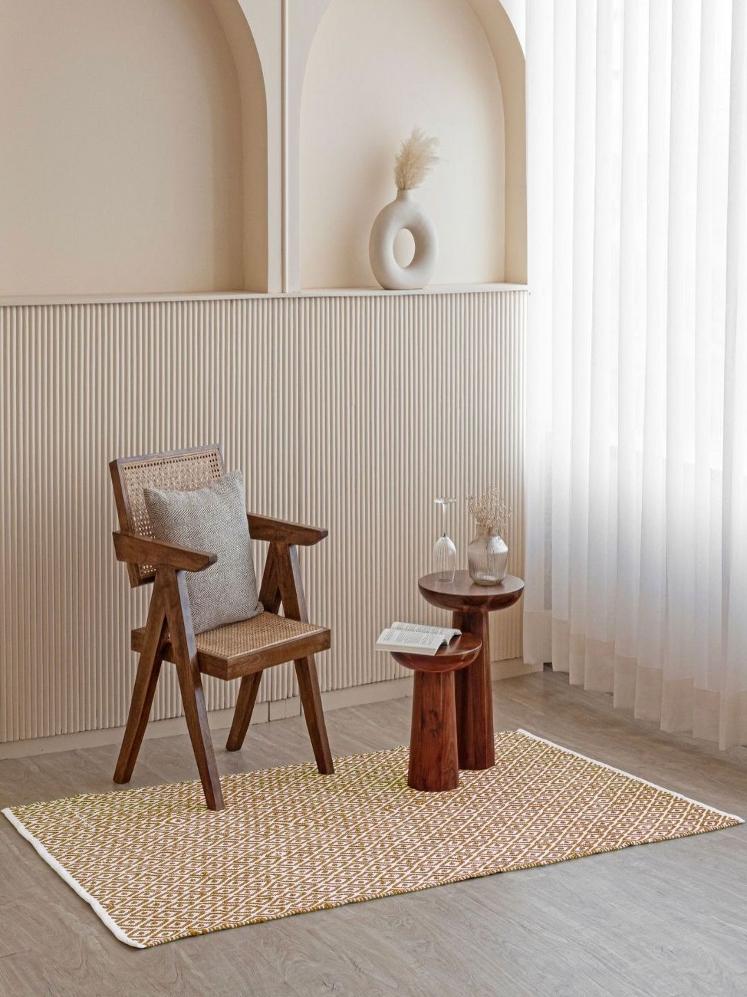 HOMEMONDE Mustard Geometric Handmade Cotton Carpet-picture-14