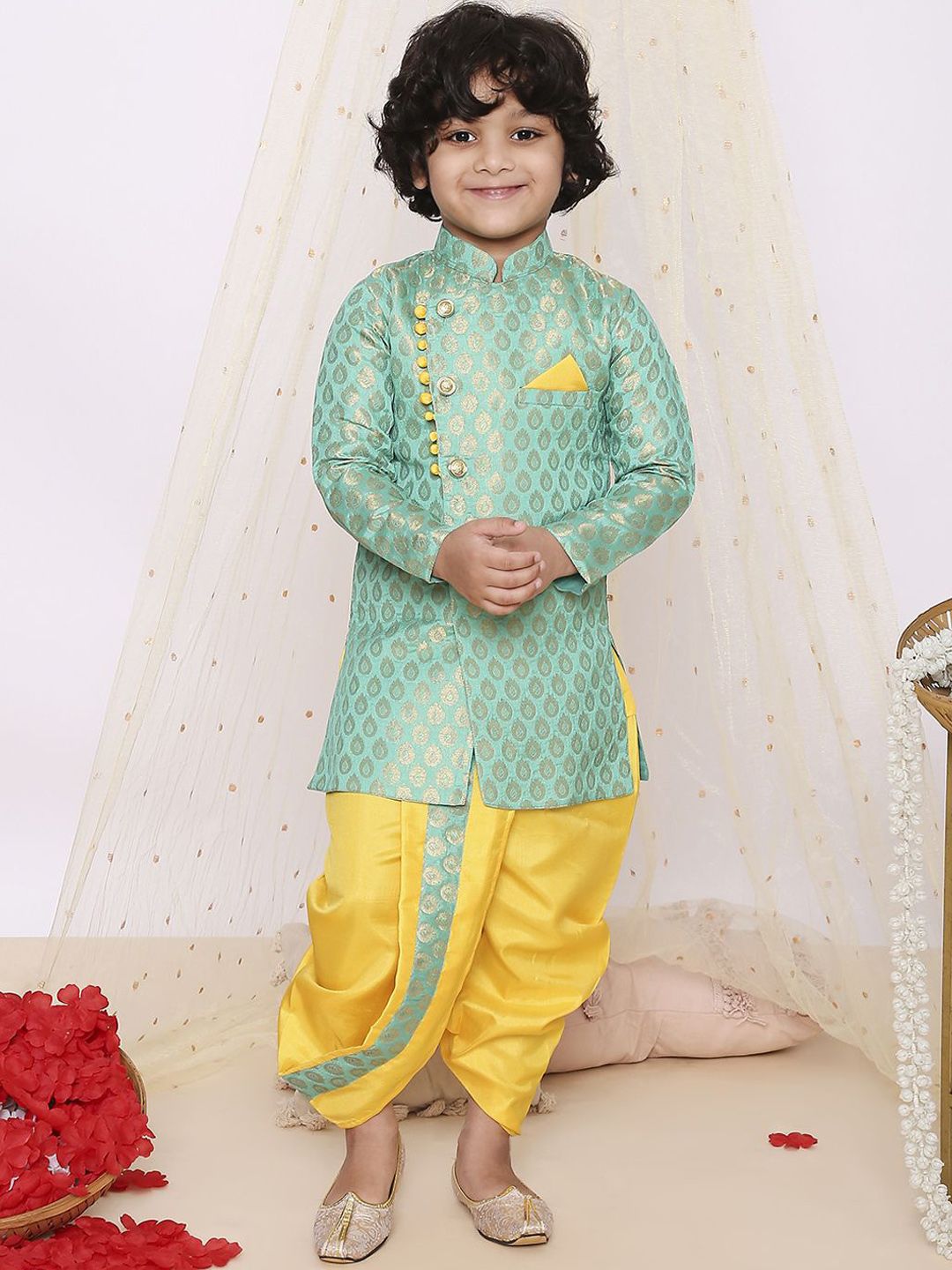 KID1 Boys Self Design Sherwani With Dhoti