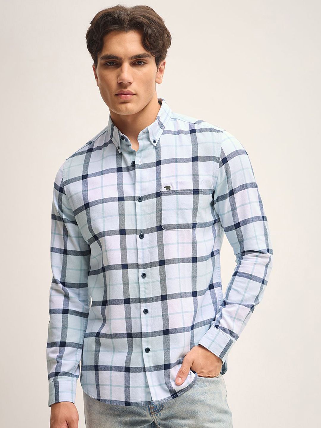 THE BEAR HOUSE Men Slim Fit Opaque Checked Casual Shirt-picture-19