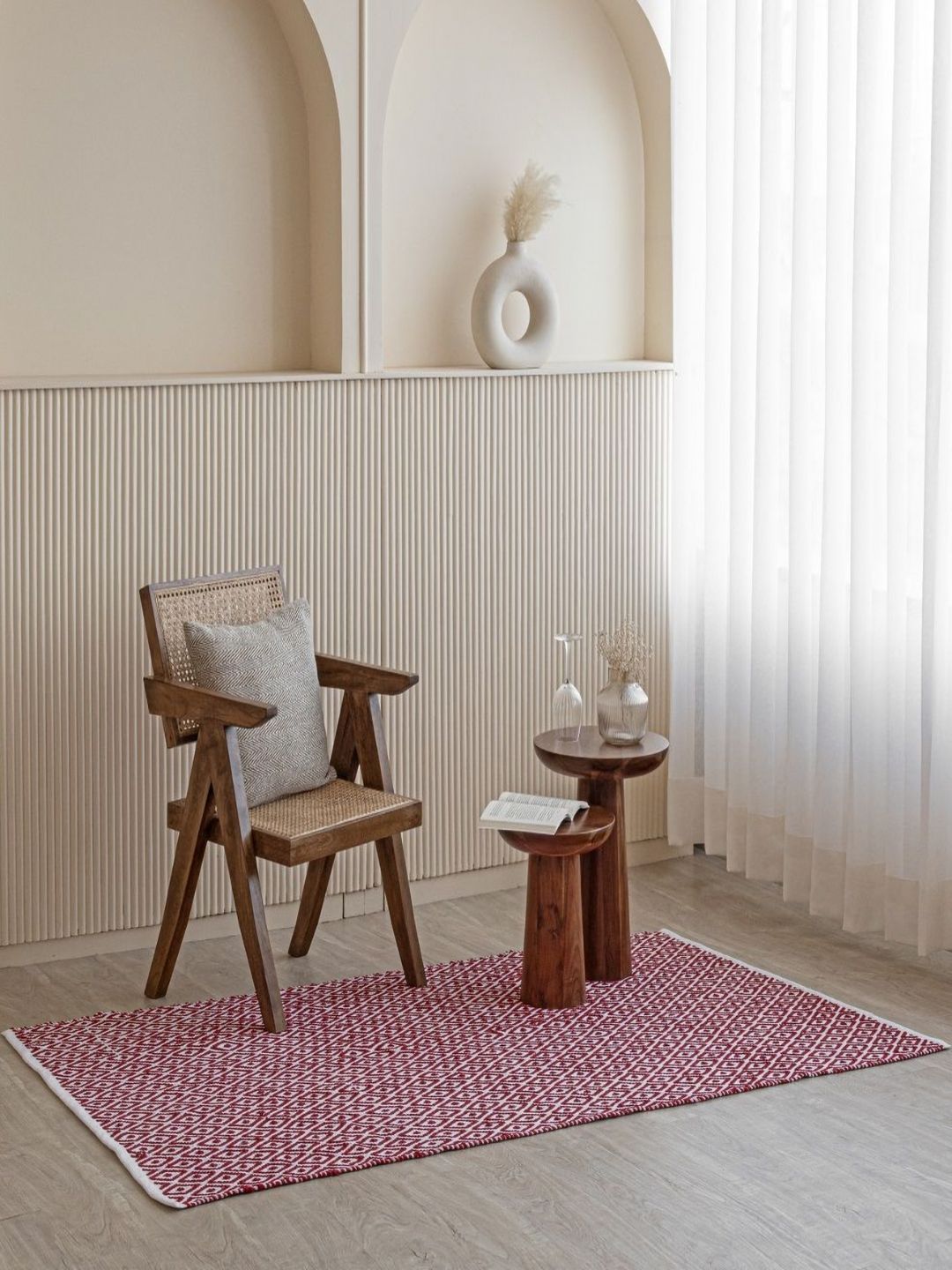 HOMEMONDE Red Geometric Handmade Cotton Carpet-picture-41