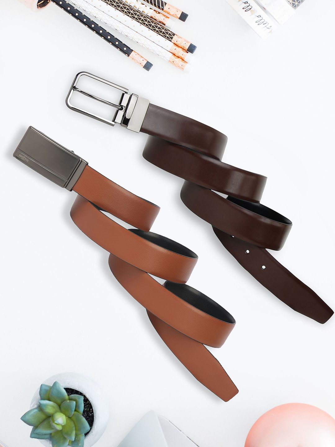 INVICTUS Men 2 Leather Reversible Formal Belt-picture-30