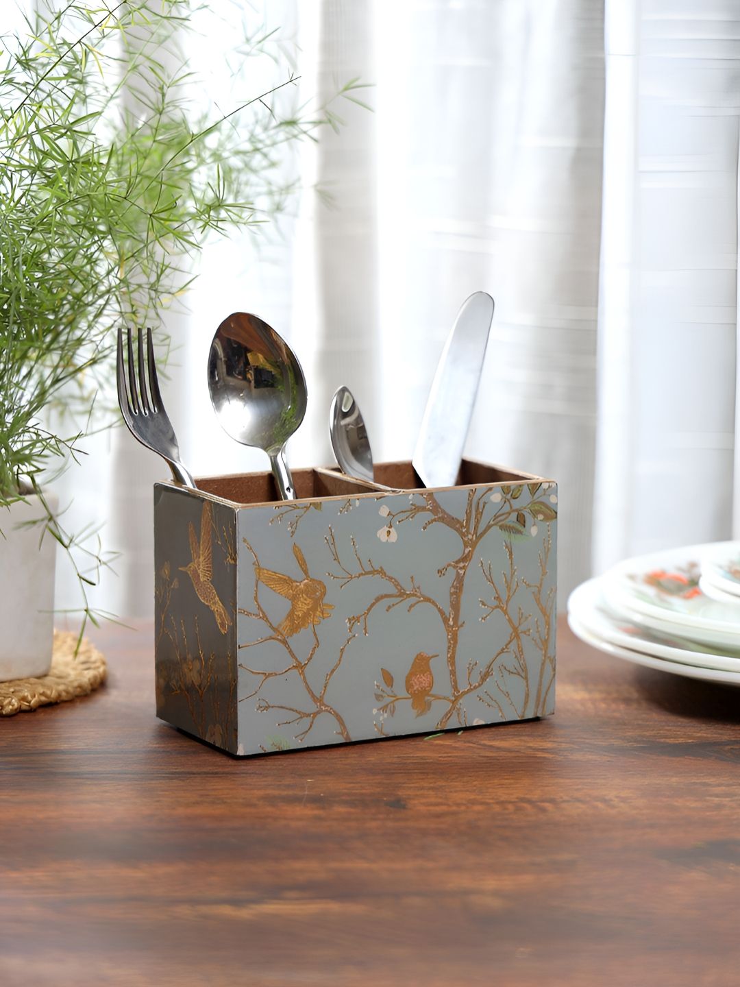 DULI Silver Toned & Gold Toned Printed Wooden Utility Holder-image-18