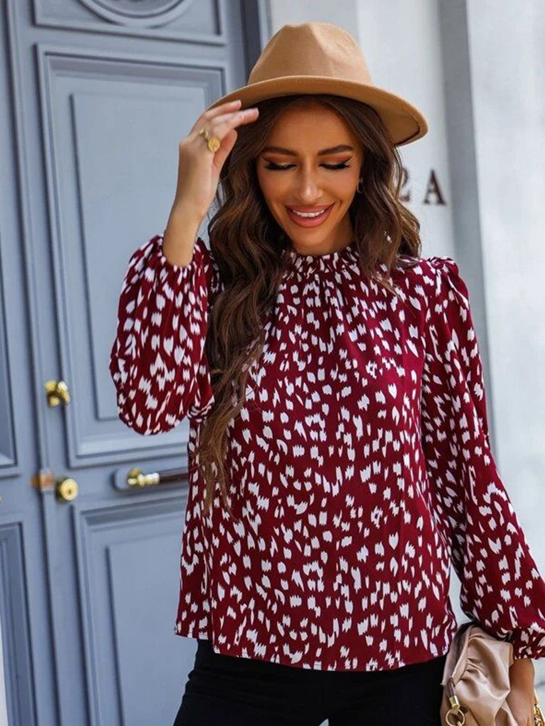 Stylecast X Slyck 
Animal Printed High Neck Puff Sleeve Top-picture-10