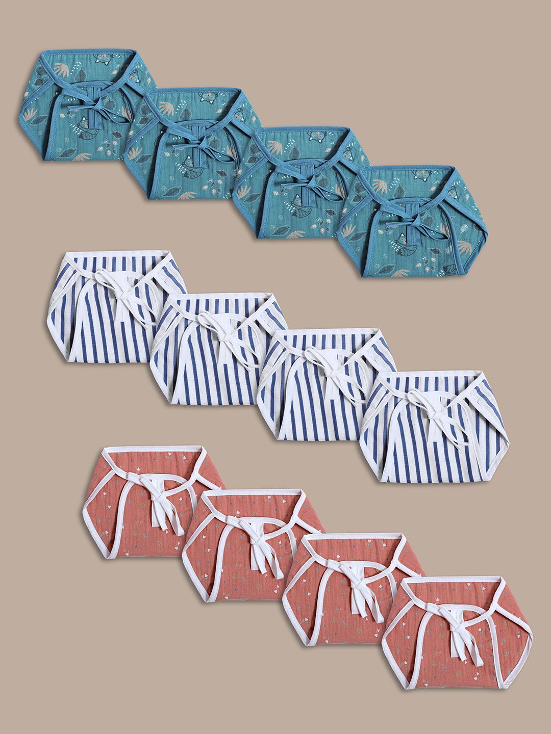 OBOW Infants Pack of 12 Printed Organic Cotton Cloth Diapers-image-18