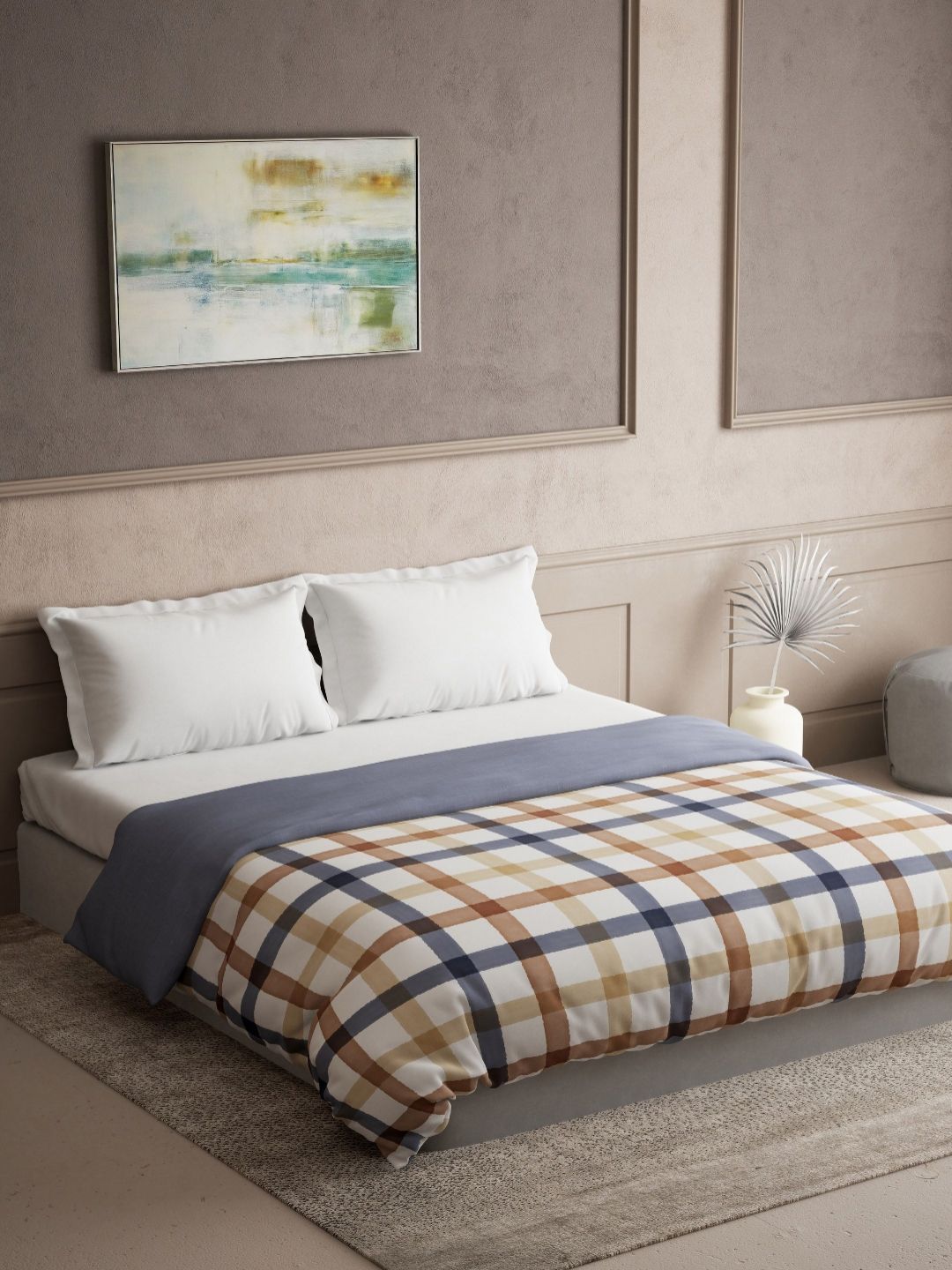 DDecor White & Blue Checked Summer 120 GSM Double Bed Dohar