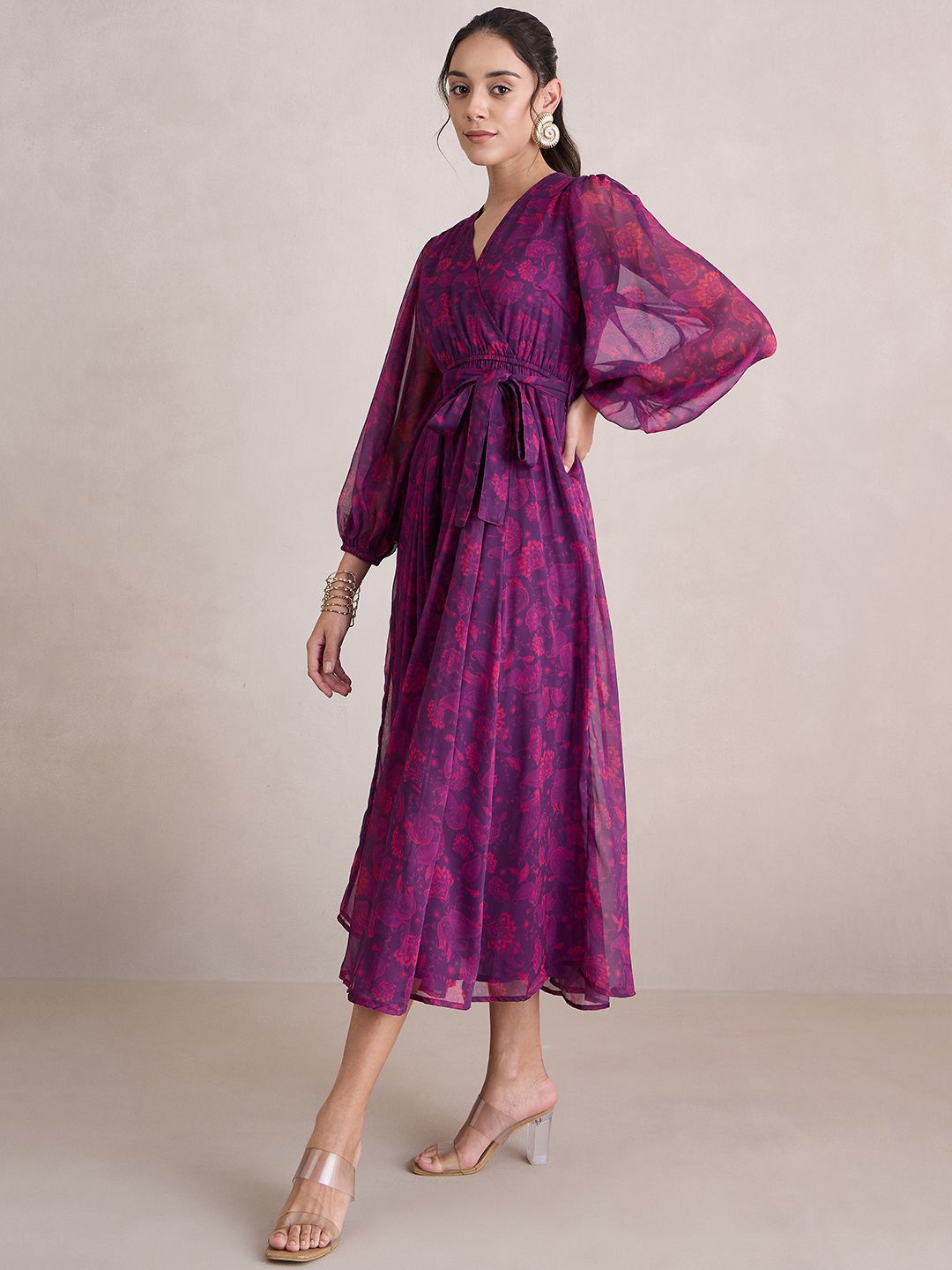 Women Indian Floral Printed Fit & Flare Tiered Maxi Dress