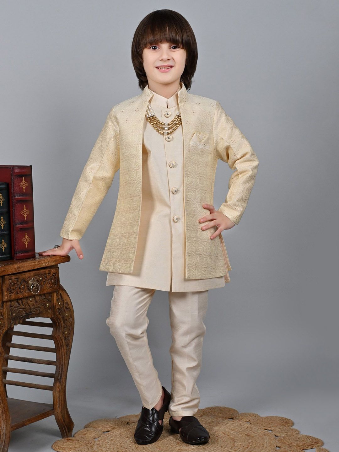 ahhaaaa Boys Embroidered Sherwani Set-image-37