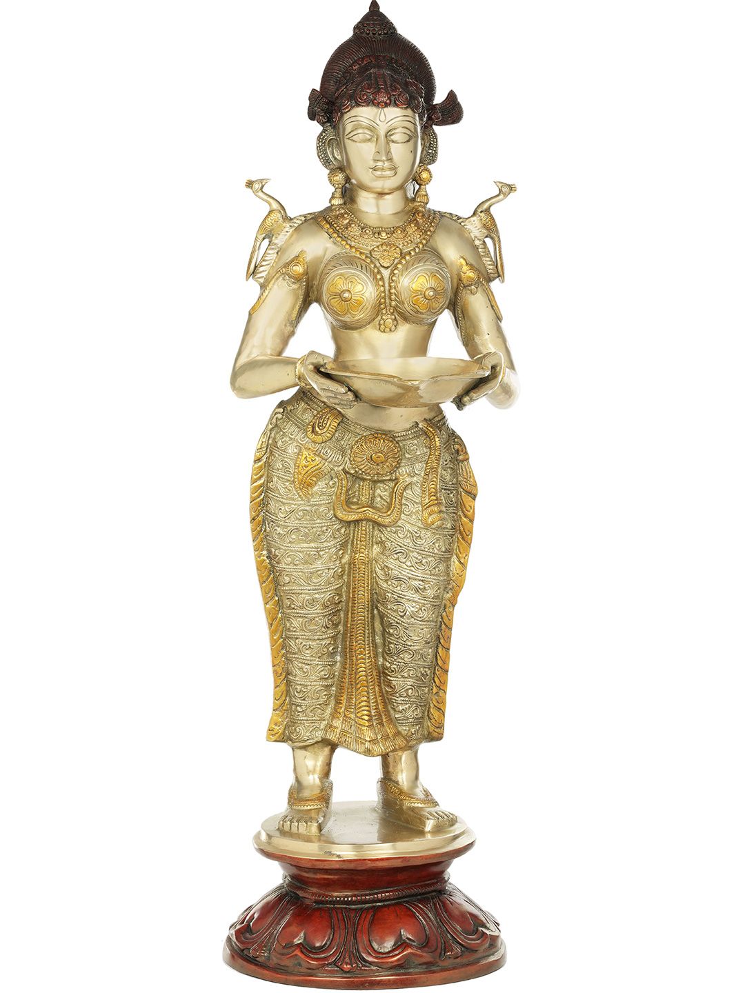 Exotic India Gold toned & Brown Brass Deepalakshmi-image-8