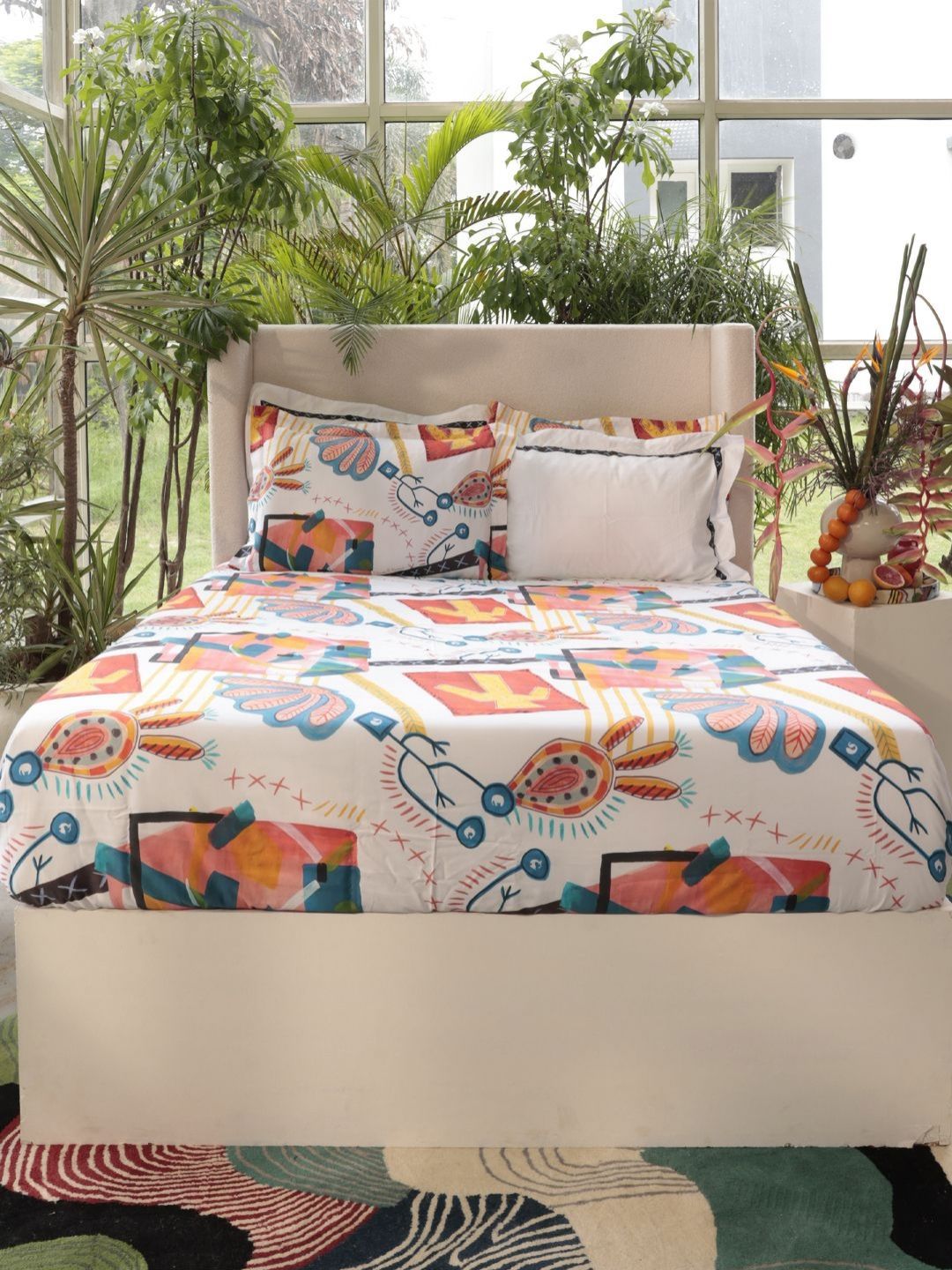 MYTRIDENT Peach-Coloured & Orange 400 TC King Bedsheet with 4 Pillow Covers-image-15