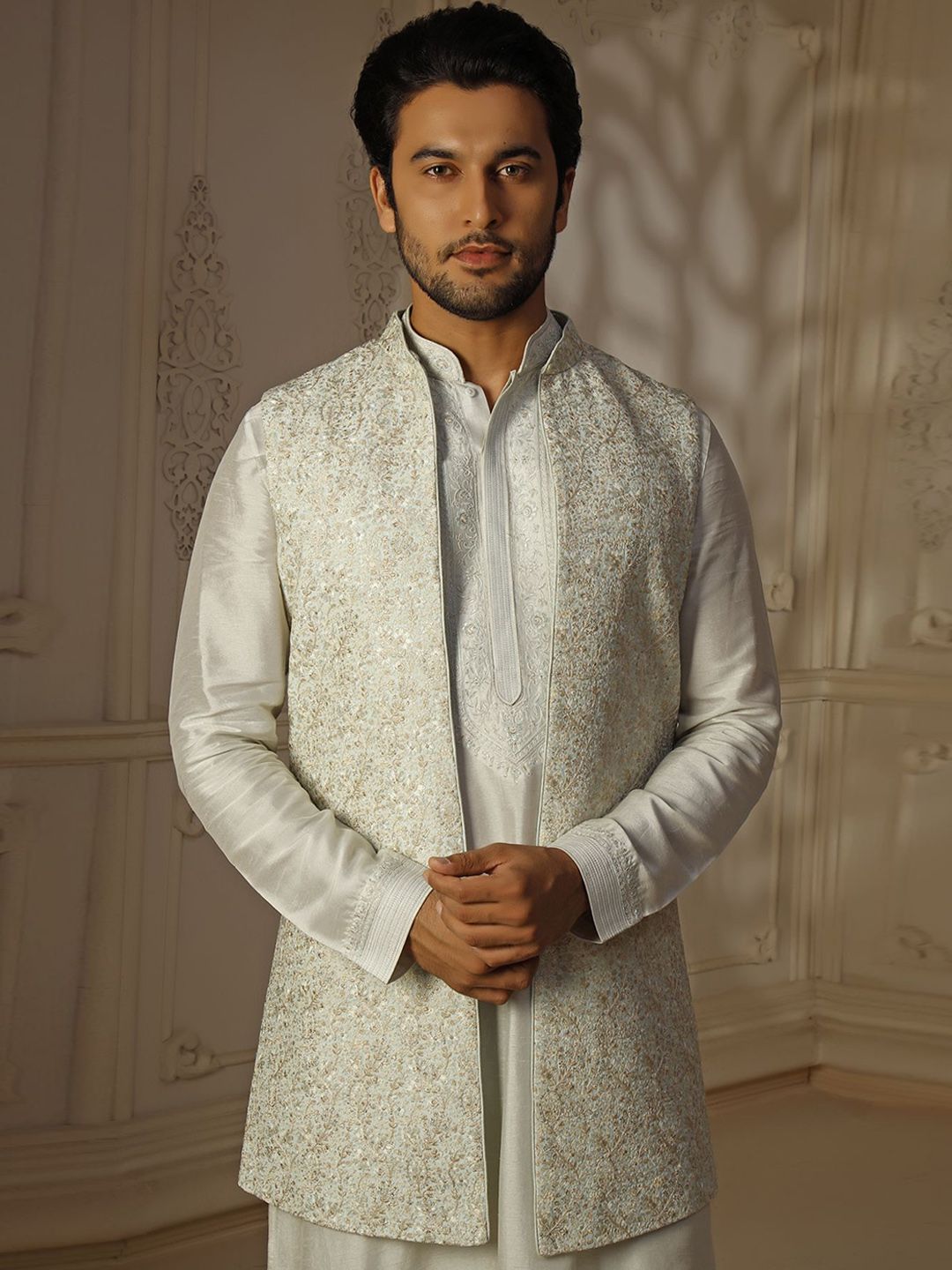 VANSHIK Men Floral Embroidered Regular Thread Work Kurta with Pyjamas-picture-35