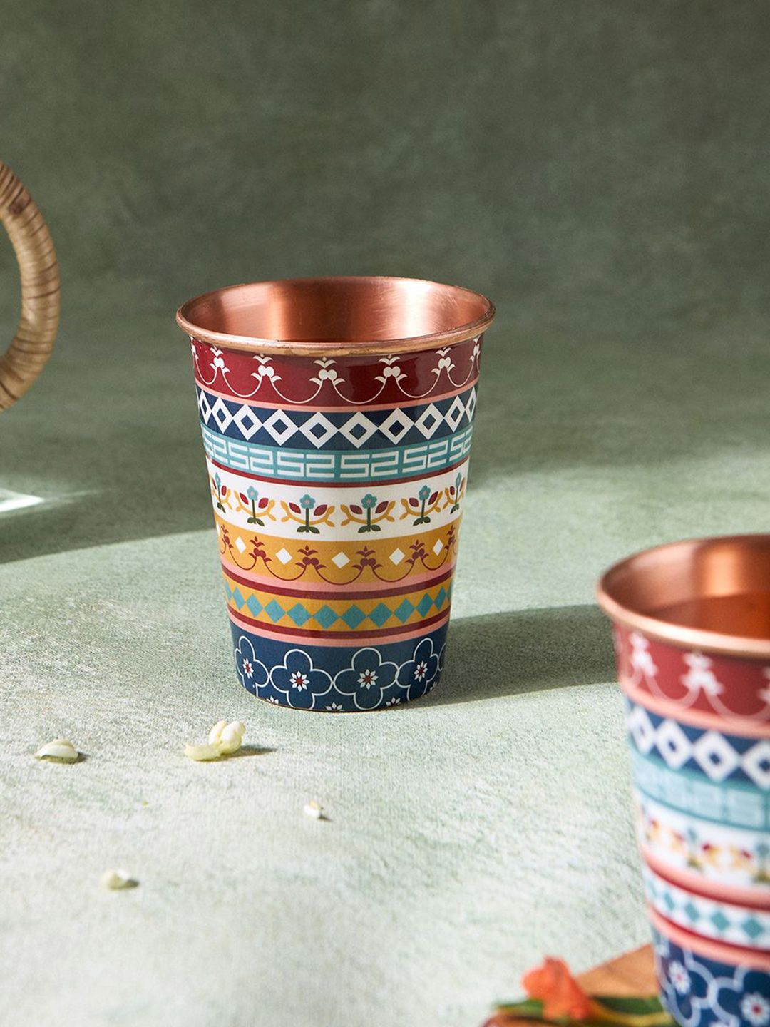 Chumbak Blue & White Printed Copper Tumbler 400ml-image-32